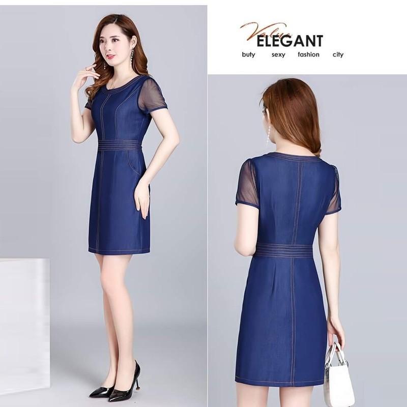 [HCM]Đầm Jean Ôm Body Phối Tay Voan