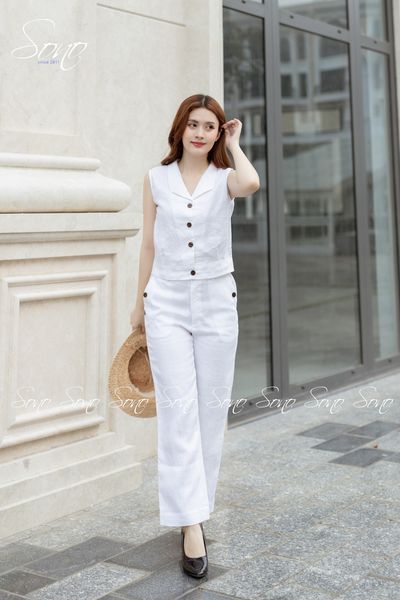 Sono - Bộ Dài Linen Cổ Bẻ Nút Gỗ