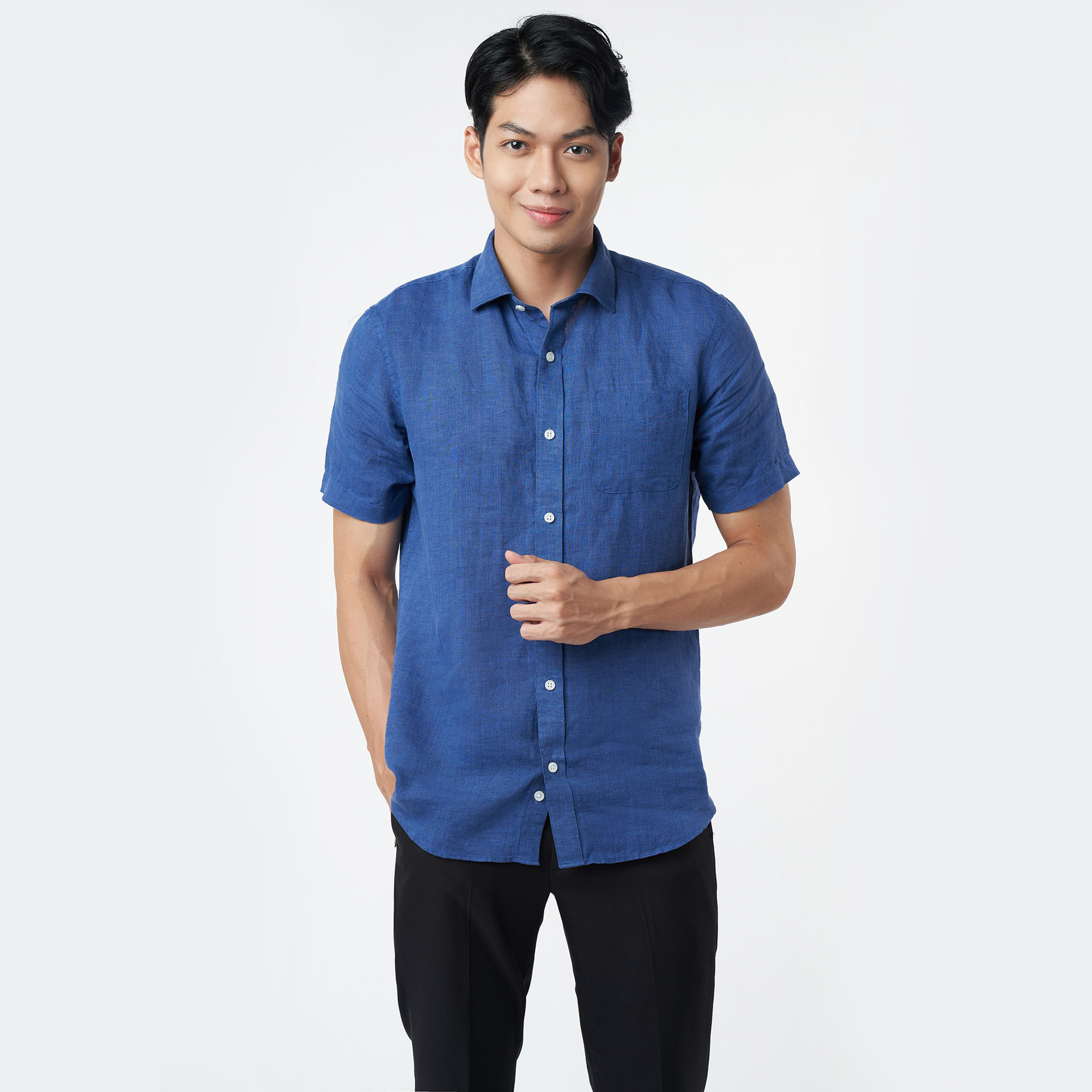 NINOMAXX Áo sơ mi Linen Basic nam tay ngắn 2203043