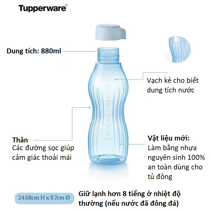 Bình nước Tupperware Eco Bottle Freezerable 880ml