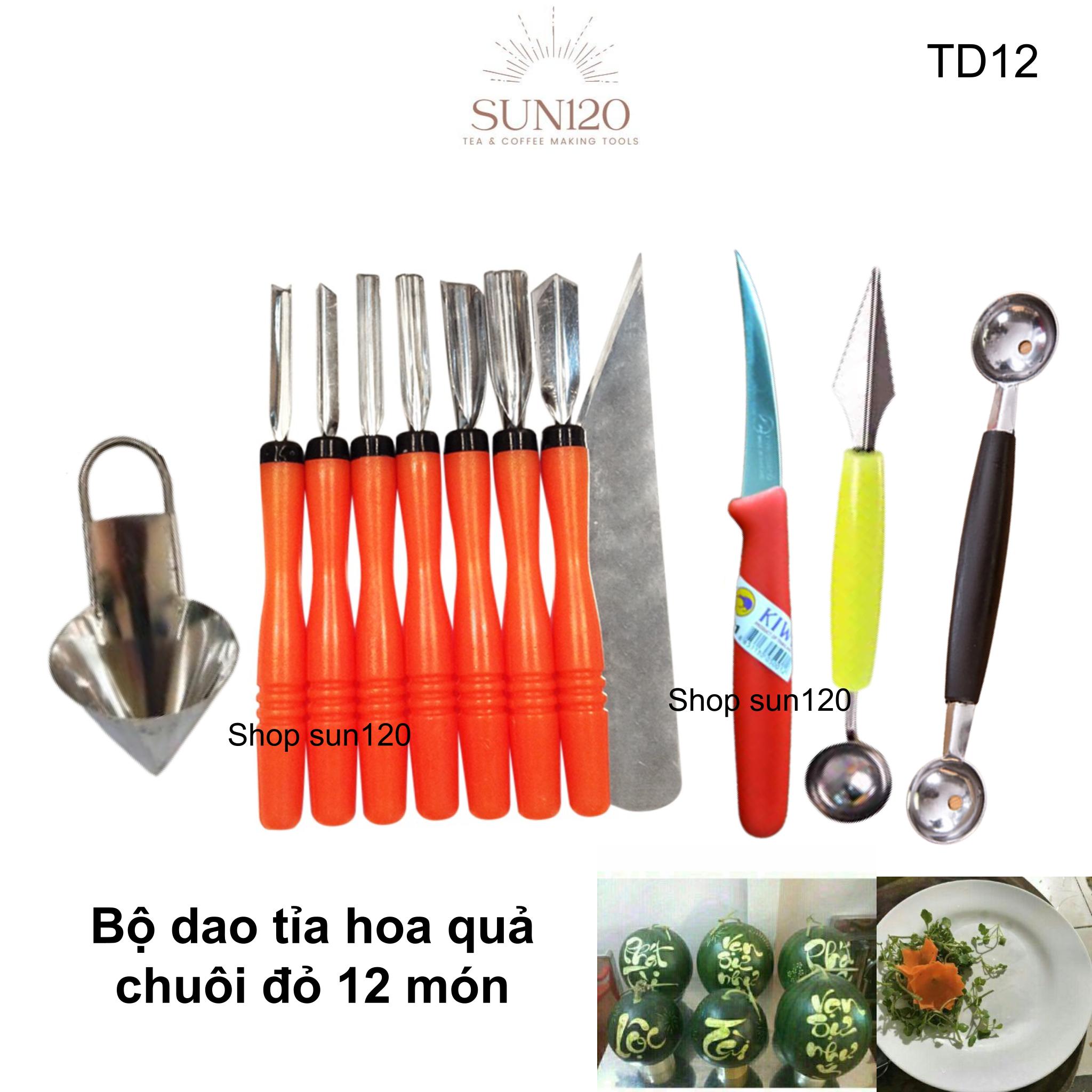 Bộ dao tỉa hoa quả chuyên nghiệp TD12 xoáy hoa cà rốt inox dụng cụ trang trí trái cây dao khắc dưa hấu nhiều món