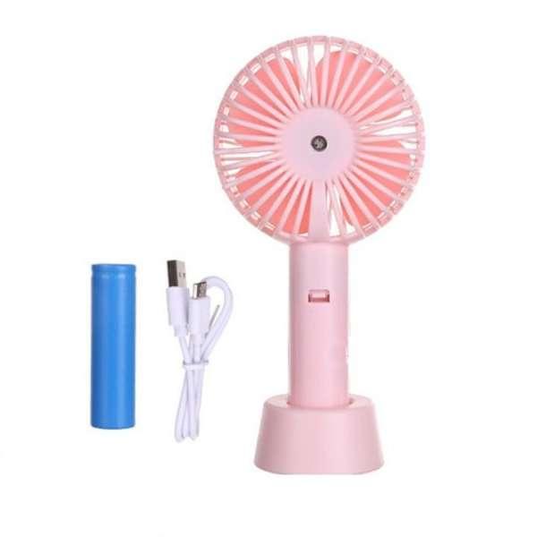 Quạt cầm tay mini đèn led 4 cánh pin sạc có đế