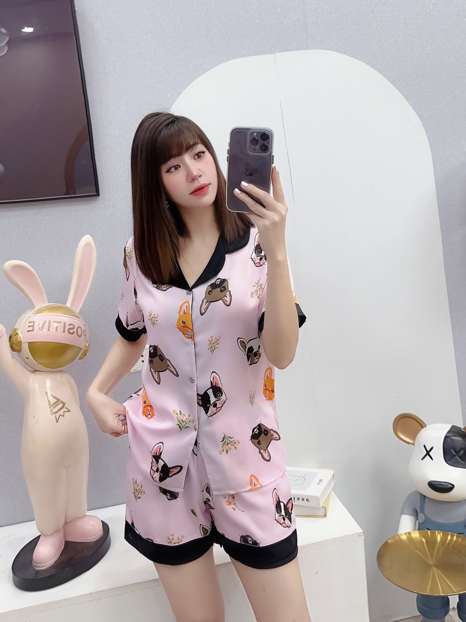 Đồ bộ nữ pijama lụa đùi mặc nhà dễ thương