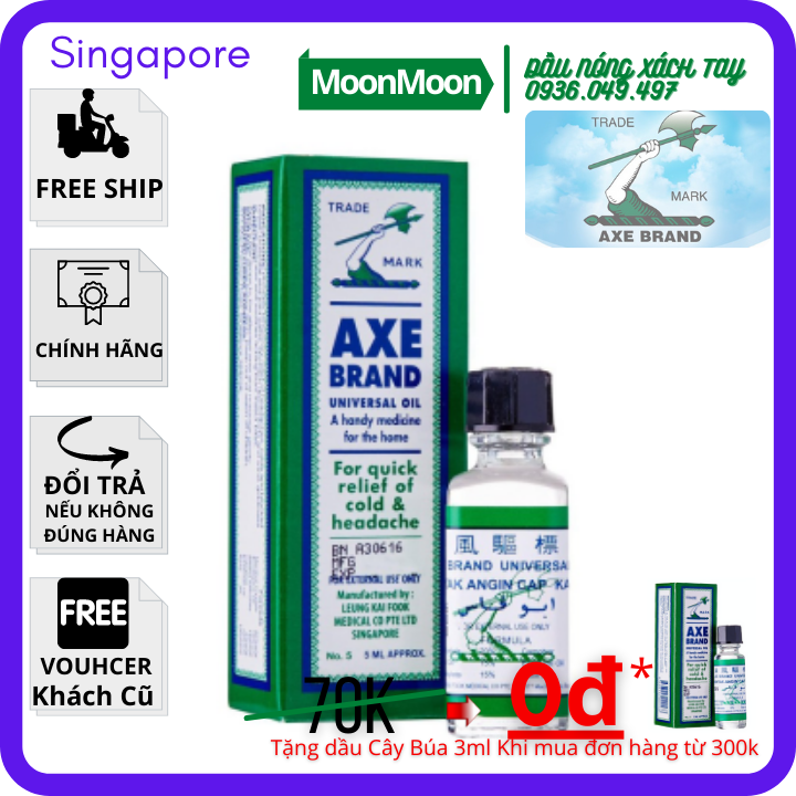 Dầu Cây Búa SINGAPORE Axe Brand 5ml CHÍNH HÃNG Thơm Giảm Đau Nóng Dịu