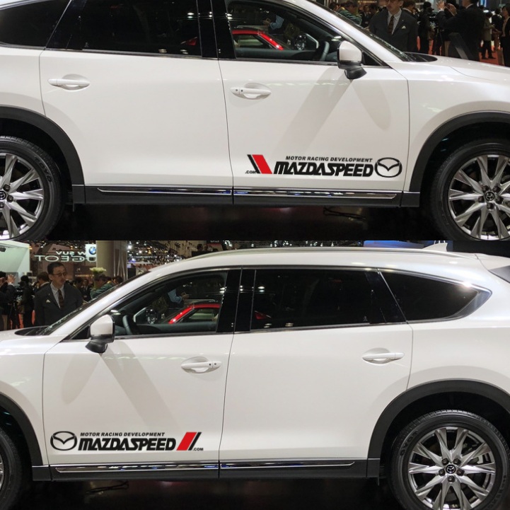 Tem dán cửa phong cách sport phù hợp cho xe mazda decal 3 lớp màu đen trắng trang trí thân xe đẹp mắt