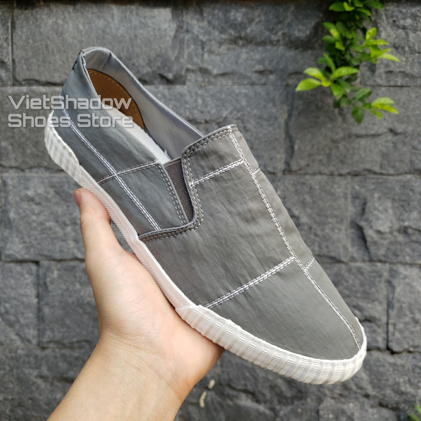 Slip on nam - Giày lười vải nam cao cấp BAODA - Vải polyester 4 màu (đen) full đen trắng (xám) và (khaki) - Mã 9070