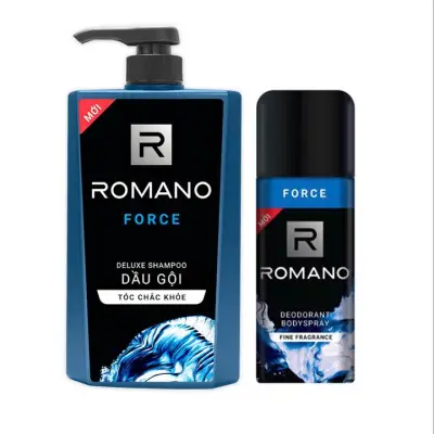 Combo 1 chai Dầu Gội Romano Force 650g + 1 Xịt khử mùi toàn thân Romano Force 150ml
