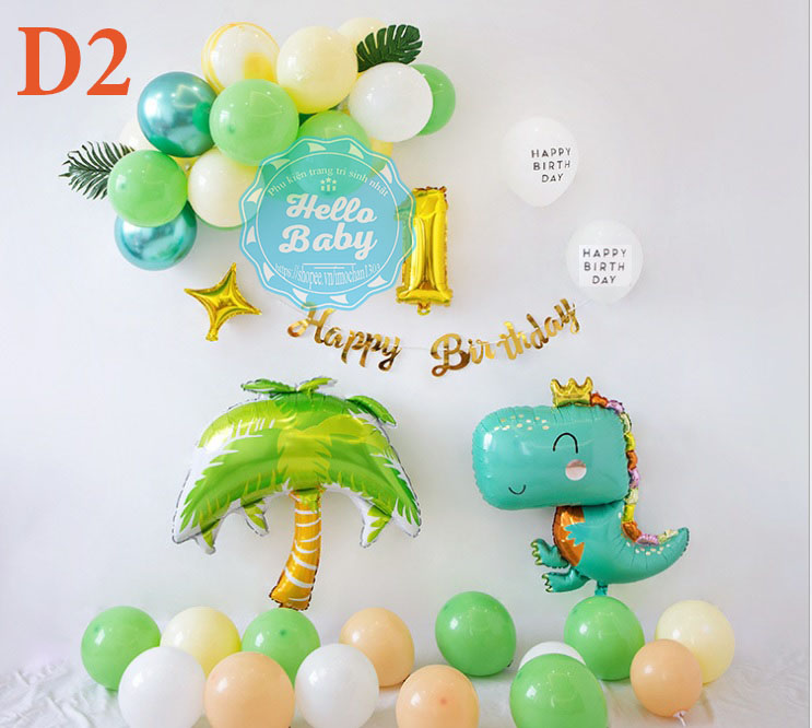 Set bóng trang trí sinh nhật chủ đề khủng long cho bé (Bơm + Băng Keo)