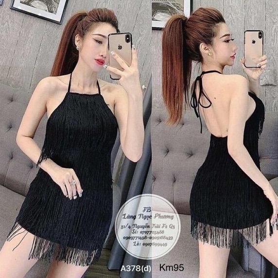 Đầm body cổ yếm tua rua