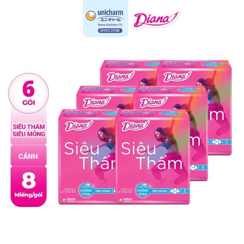 Lốc 6 gói băng vệ sinh diana siêu thấm siêu mỏng cánh