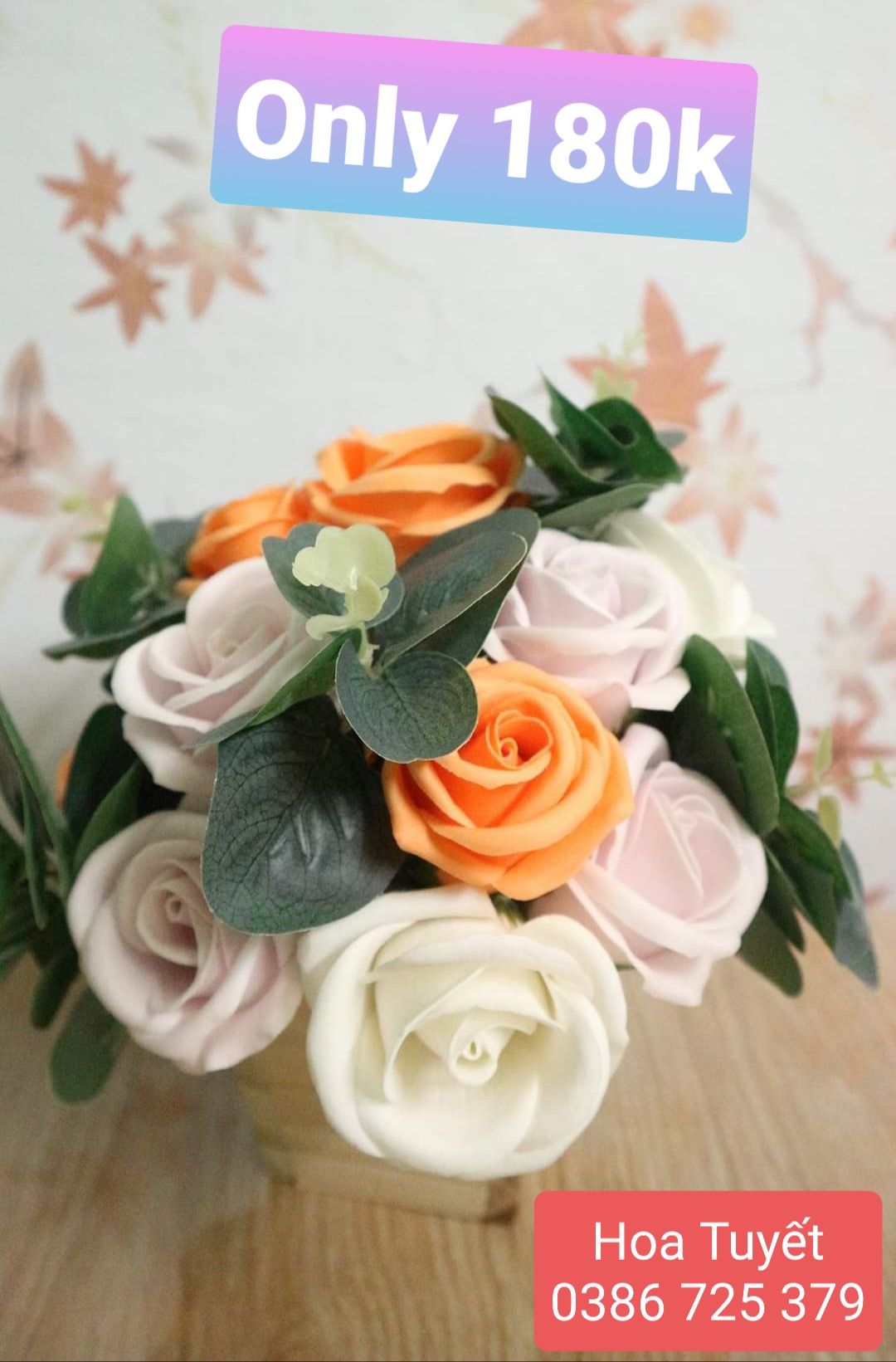 BGHM160001 Bình hoa hồng gỗ 12 bông