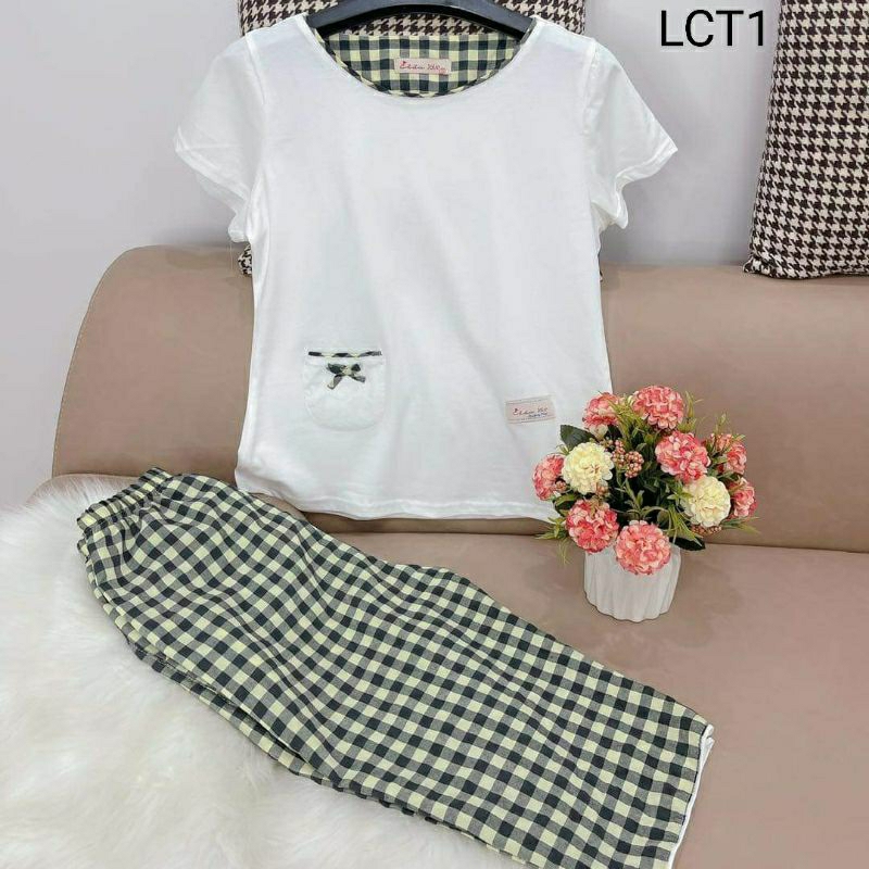 Đồ bộ mặc nhà, áo cotton kết hợp quần kate điệu đà, quần áo nữ xinh