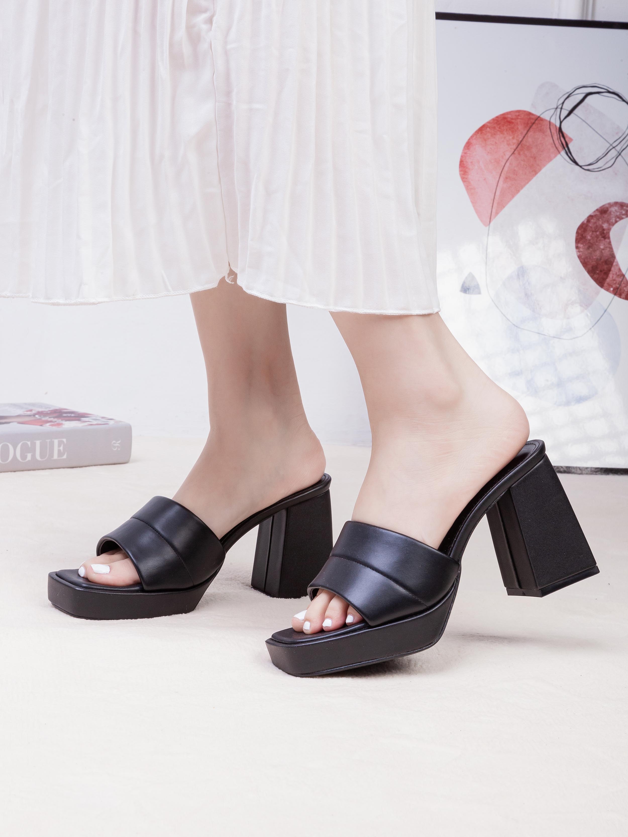 Guốc Cao Gót Đúp 10cm Quai Ngang Pixie H046