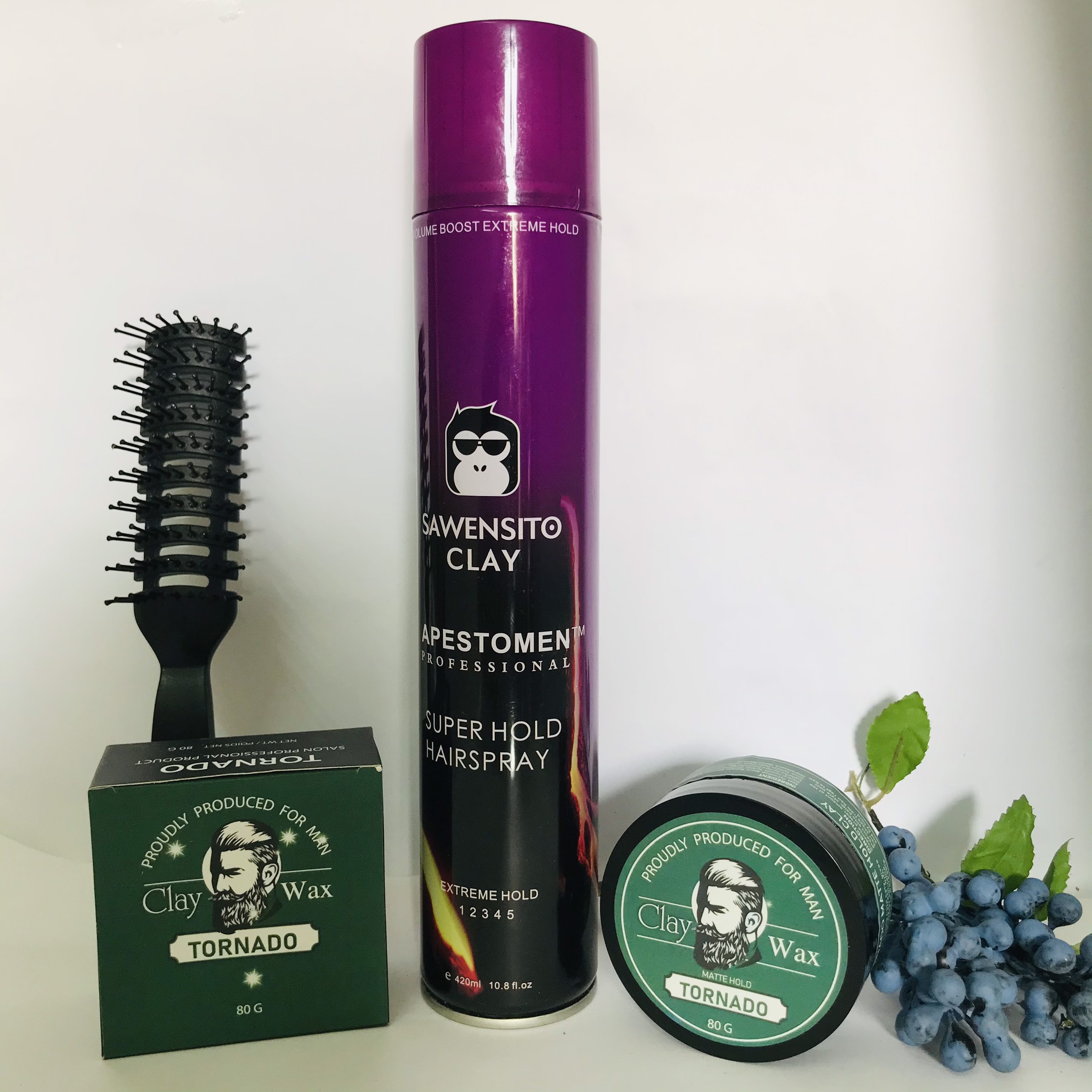 Combo Gôm Xịt Tóc Thơm Sawensito Clay + Sáp Vuốt Tóc Nam TORNADO