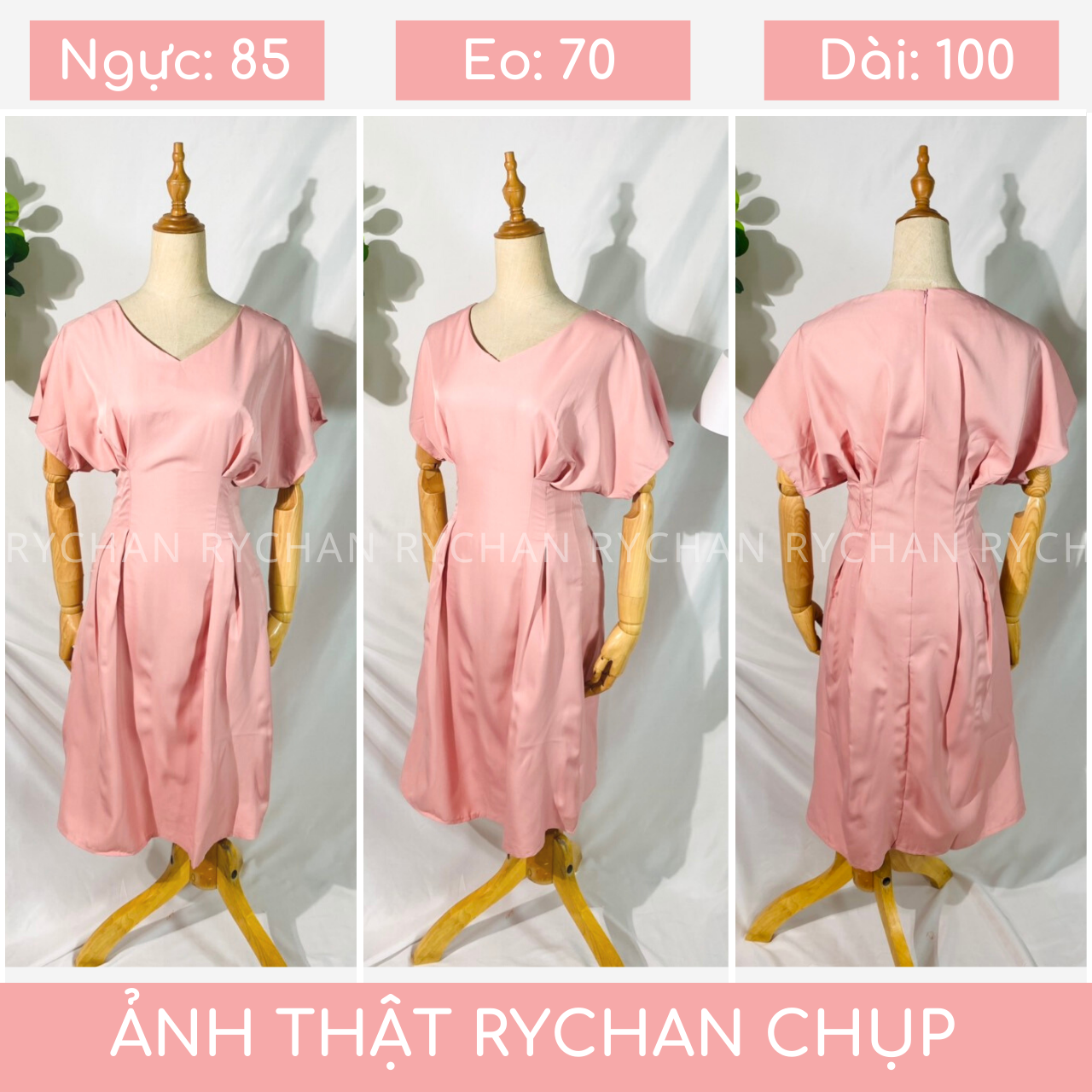 [XÃ KHO] Đầm Xoè Hồng Cổ V Cánh Dơi Bo Eo Form Dài - DX074