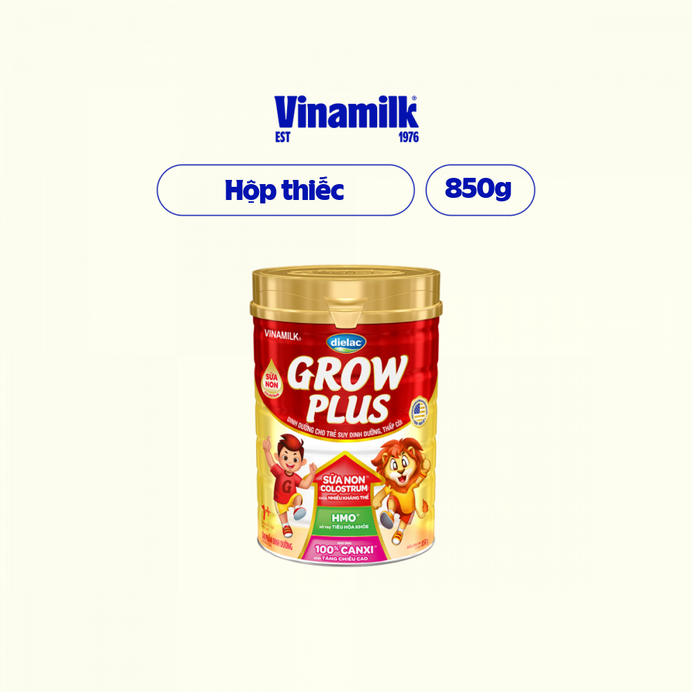 Sữa Non Vinamilk Dielac Grow Plus 1+ HT 850g (Sữa bột cho trẻ từ 1 - 2 tuổi) - Tăng cân cao khỏe, hỗ trợ bé suy dinh dưỡng, thấp còi