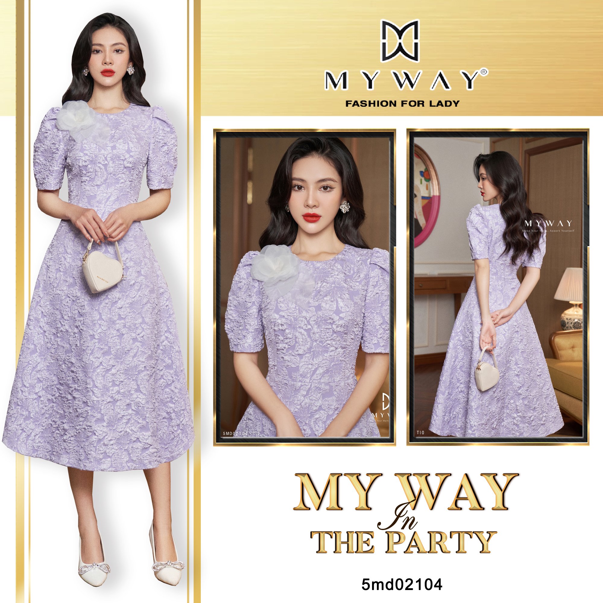 Đầm xòe my way gấm đính hoa cao cấp thanh lịch 5md02104