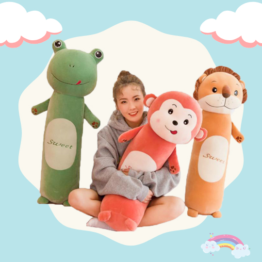 [HCM]Gối Ôm Thỏ Sư Tử Khỉ Ếch Siêu Mềm Cho Em Bé (2 Size)