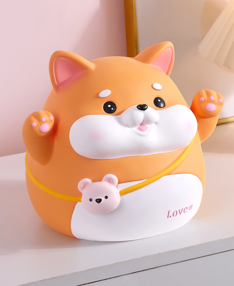 Ống tiết kiệm chó corgi đeo túi gấu trang trí quà tặng
