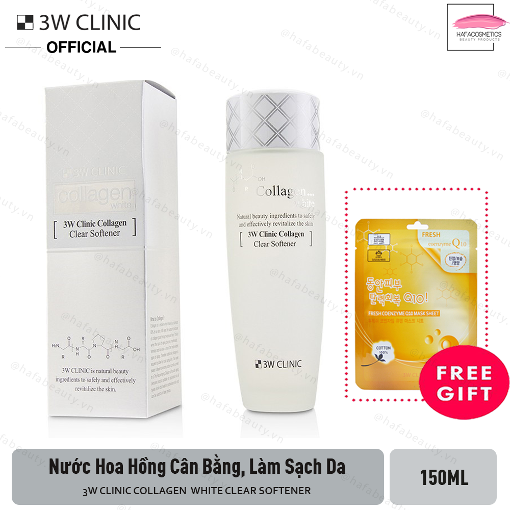 Nước Hoa Hồng Dưỡng Trắng, Tái Tạo Da 3W Clinic Collagen White Clear Softener 150ml + Tặng Mặt Nạ 3W Clinic - HAFA STORE