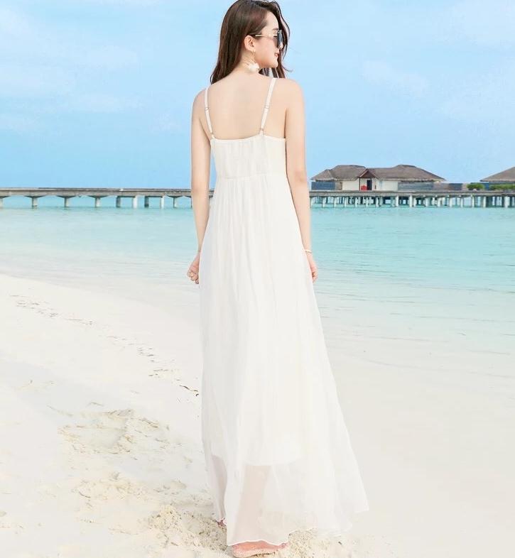 ĐẦM MAXI TRẮNG 2 DÂY THỜI TRANG HÈ 2019