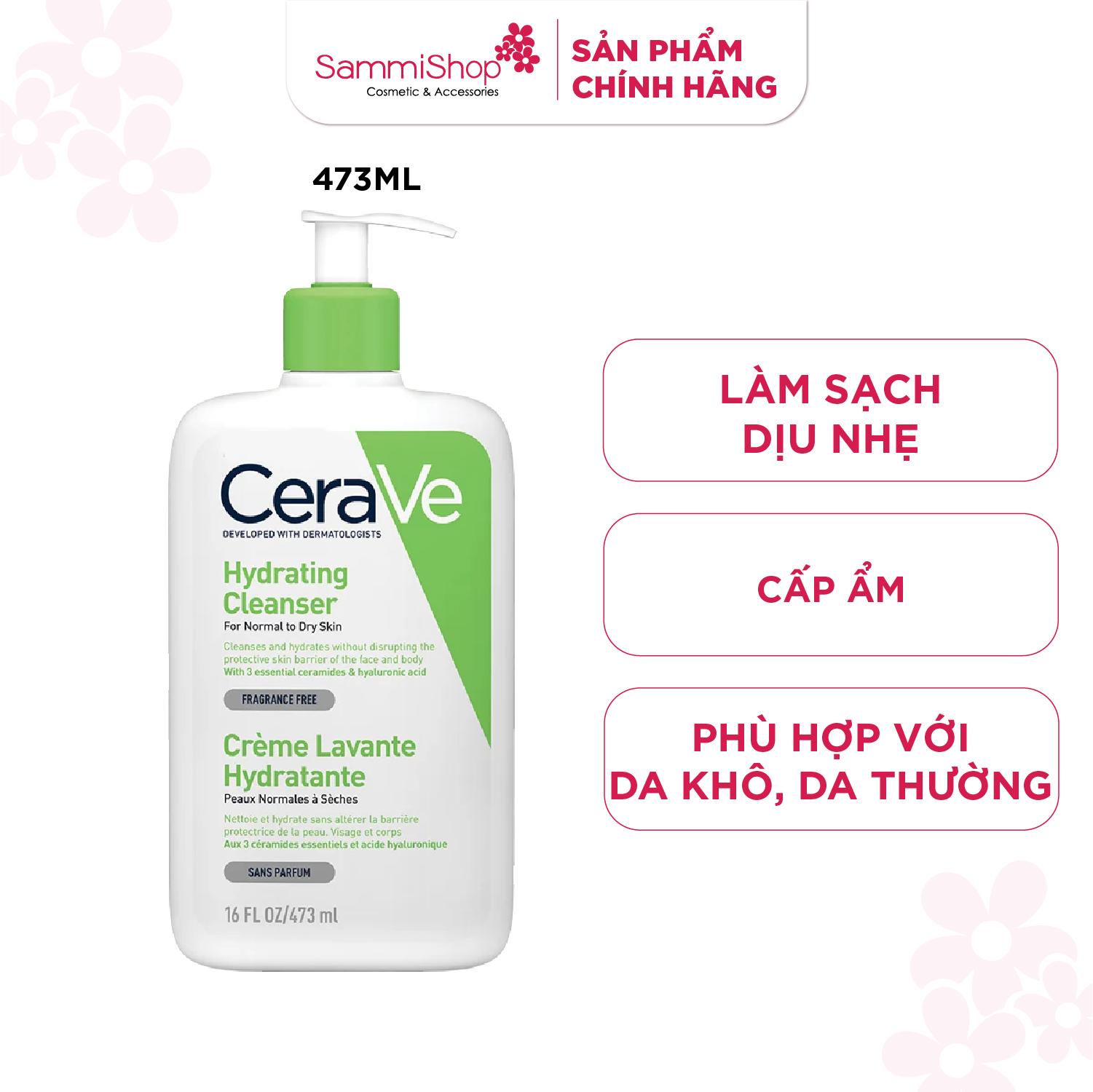 Cerave Sữa rửa mặt da khô, da thường Hydrating Cleanser
