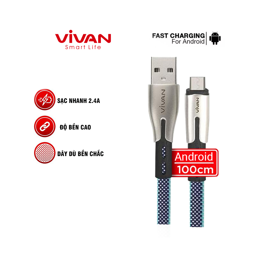 [HCM]Cáp Sạc VIVAN BTK Nhanh 3A Dây Dù Cao Cấp Chống Đứt Gãy Đầu Sạc Kim Loại Lightning/Type C/Micro Dài 100cm - Hàng Chính Hãng