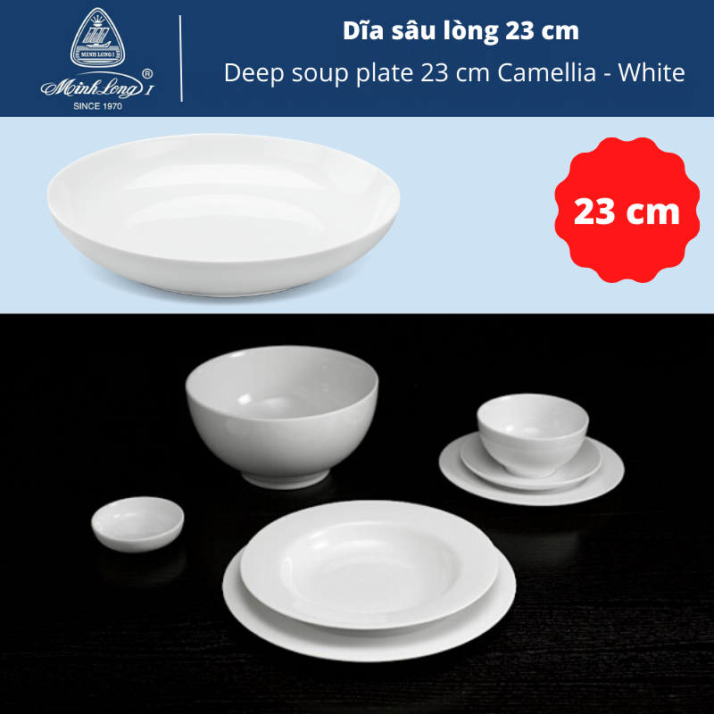 [HCM]Dĩa sâu lòng 23 cm - Camellia - Trắng