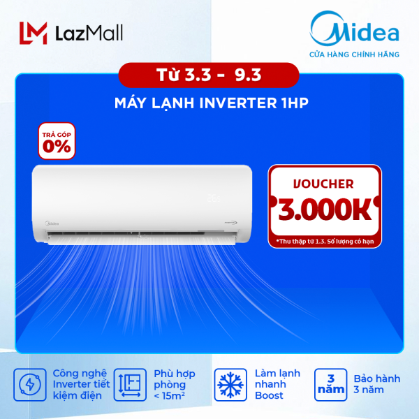 Máy Lạnh Midea Inverter 1HP MSAG-10CRDN8 2020 (Tiết kiệm 70% điện năng; Lọc Khuẩn Tới 99.9%) - Hàng chính hãng bảo hành điện tử 3 năm