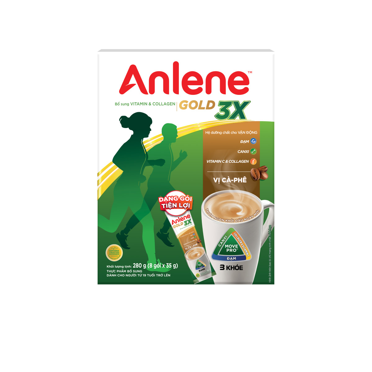 [up to 16% Off up to 175K for Orders from 800K][Freeship 0Vnd Nationwide] Combo of 4 Anlene Coffee Flavored Powdered Milk in Convenient Packets (8 Packs X 35g)