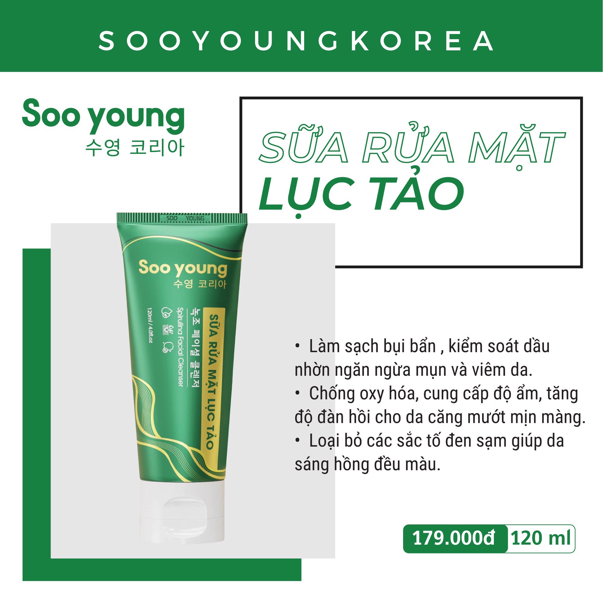 Combo 3 tuýp rửa mặt lục tảo SOOYOUNG