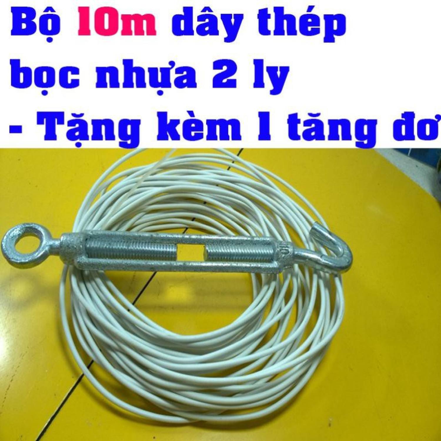 10 Mét Dây Phơi Quần Áo Không Han. Dây Thép Bọc Nhựa 3 Ly Tặng Kèm 1 Tăng  Đơ 2 Khoá Cáp - Mixasale