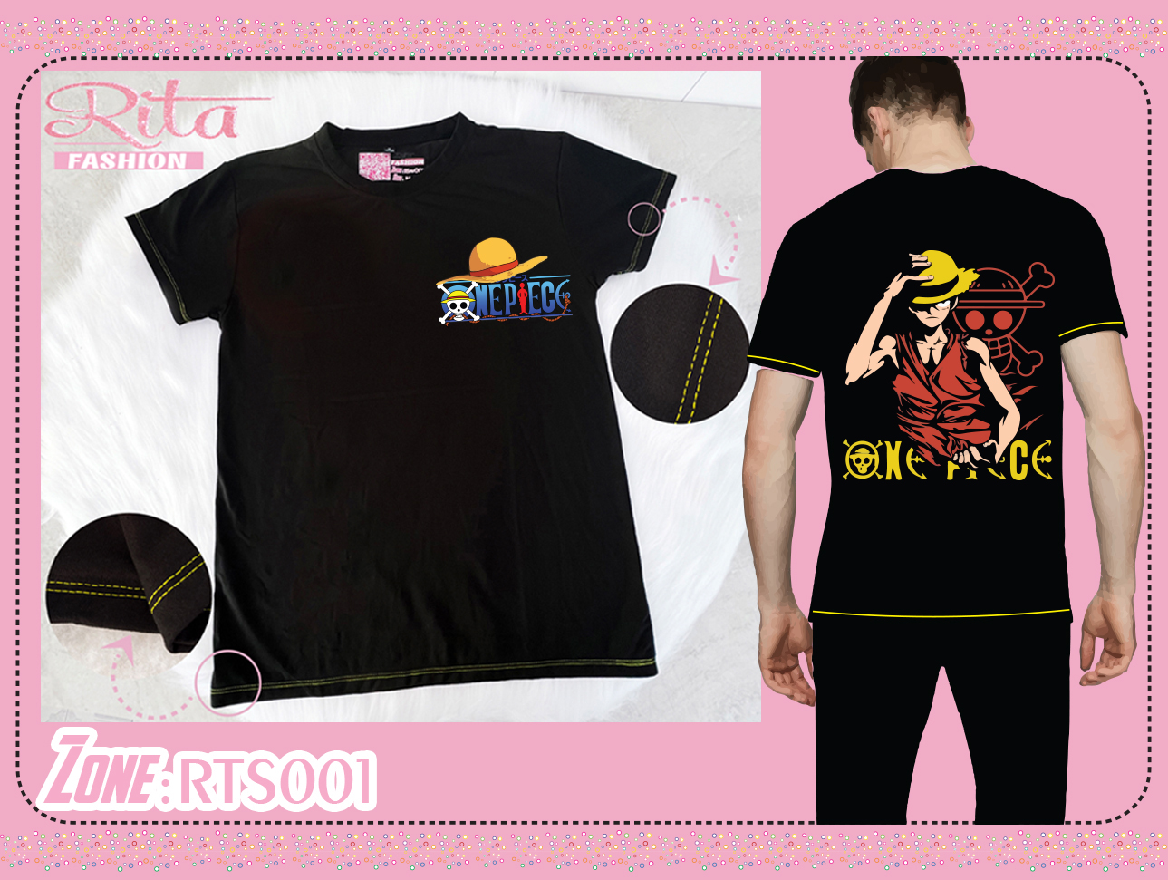 Áo thun Đen unisex One Piece 2 mặt cực ngầu