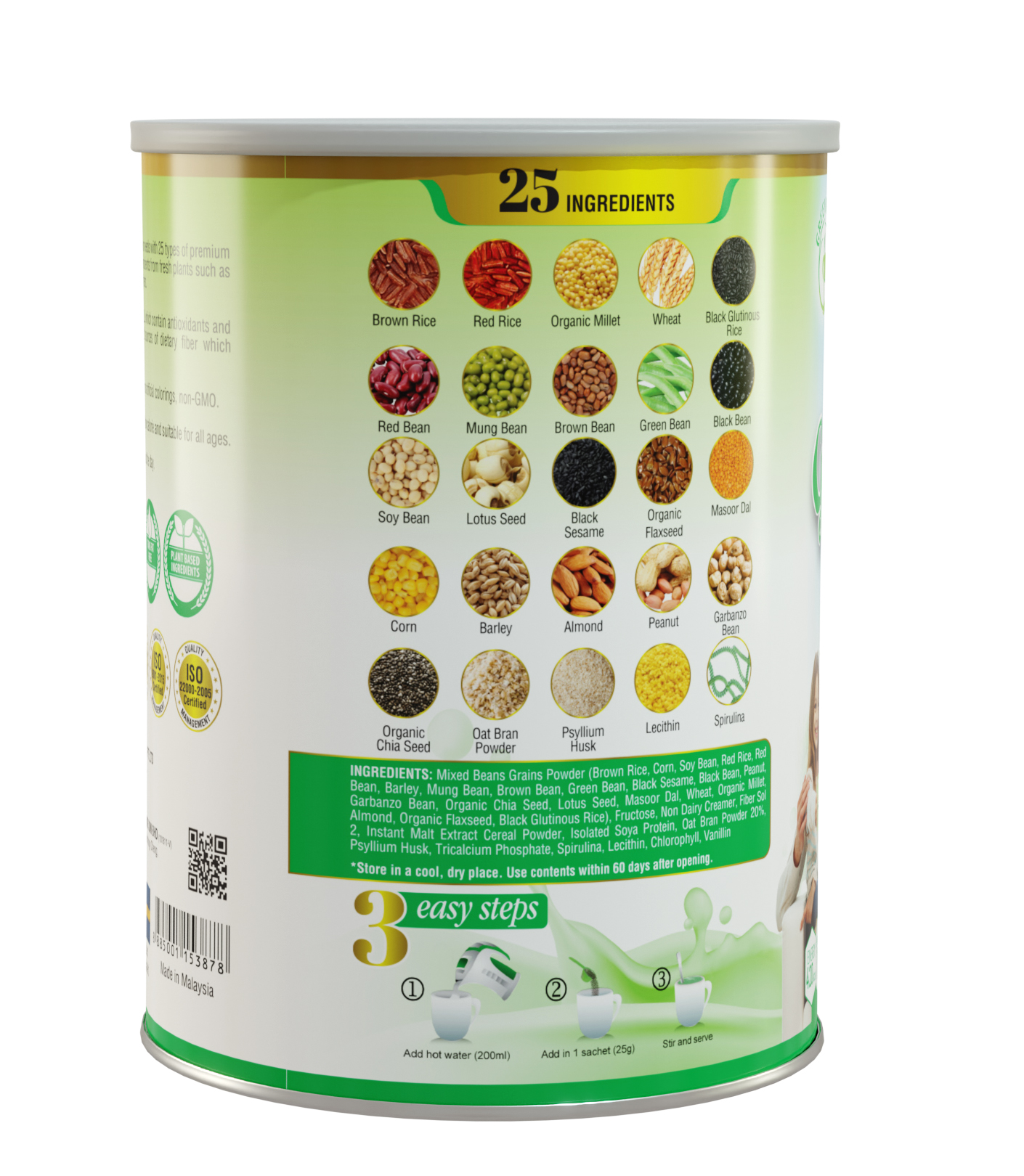 [HCM][ Combo 1 Thùng (6 Lon 750g) Sữa Hạt Ngũ Cốc 25 Green Nutri Thành Phần 25 Loại Hạt Nguyên Cám