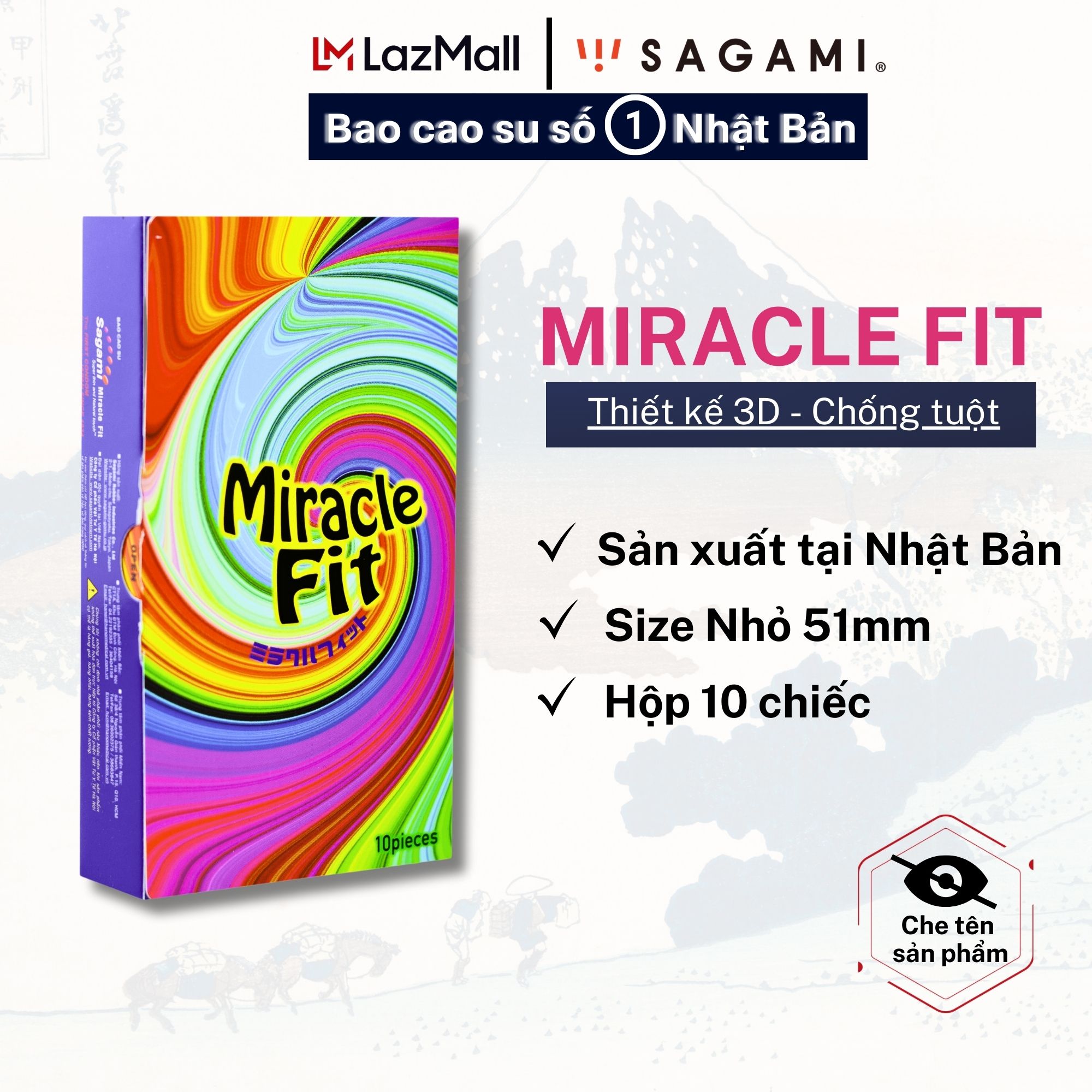 Bao cao su Sagami Miracle Fit 3D ( hộp 10 chiếc) - baocao su nam size nhỏ 51mm siêu mỏng Sagami chính hãng