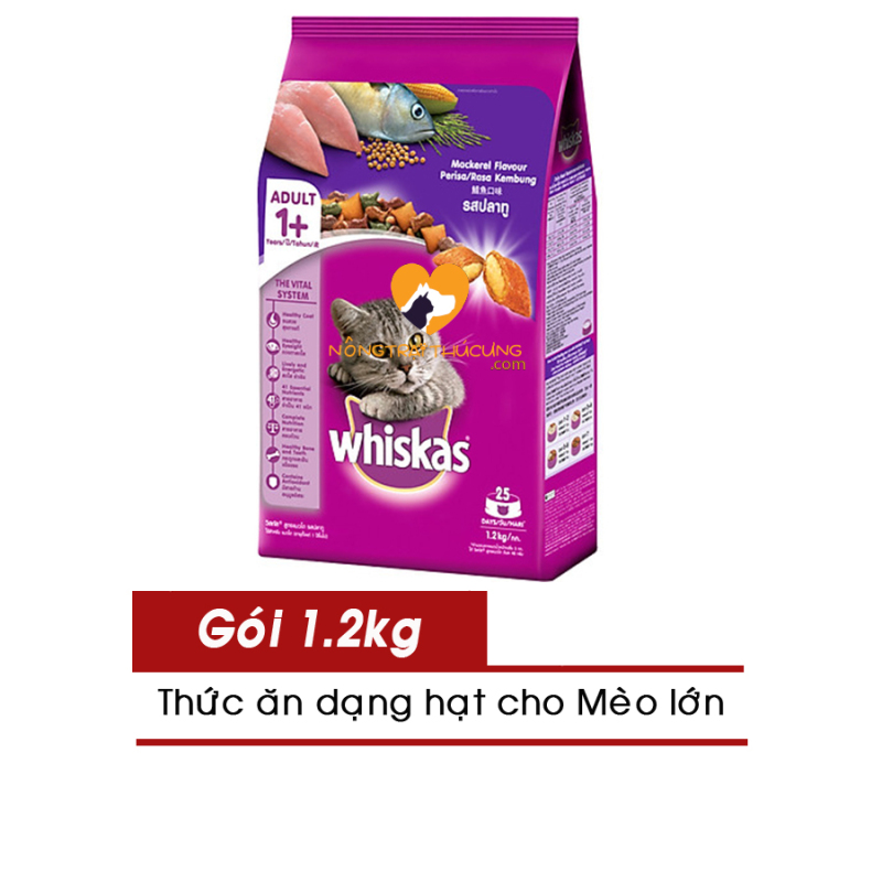 Thức ăn hạt cho Mèo Lớn Whiskas gói 1.2kg - Nhiều Vị - [Nông Trại Thú Cưng]