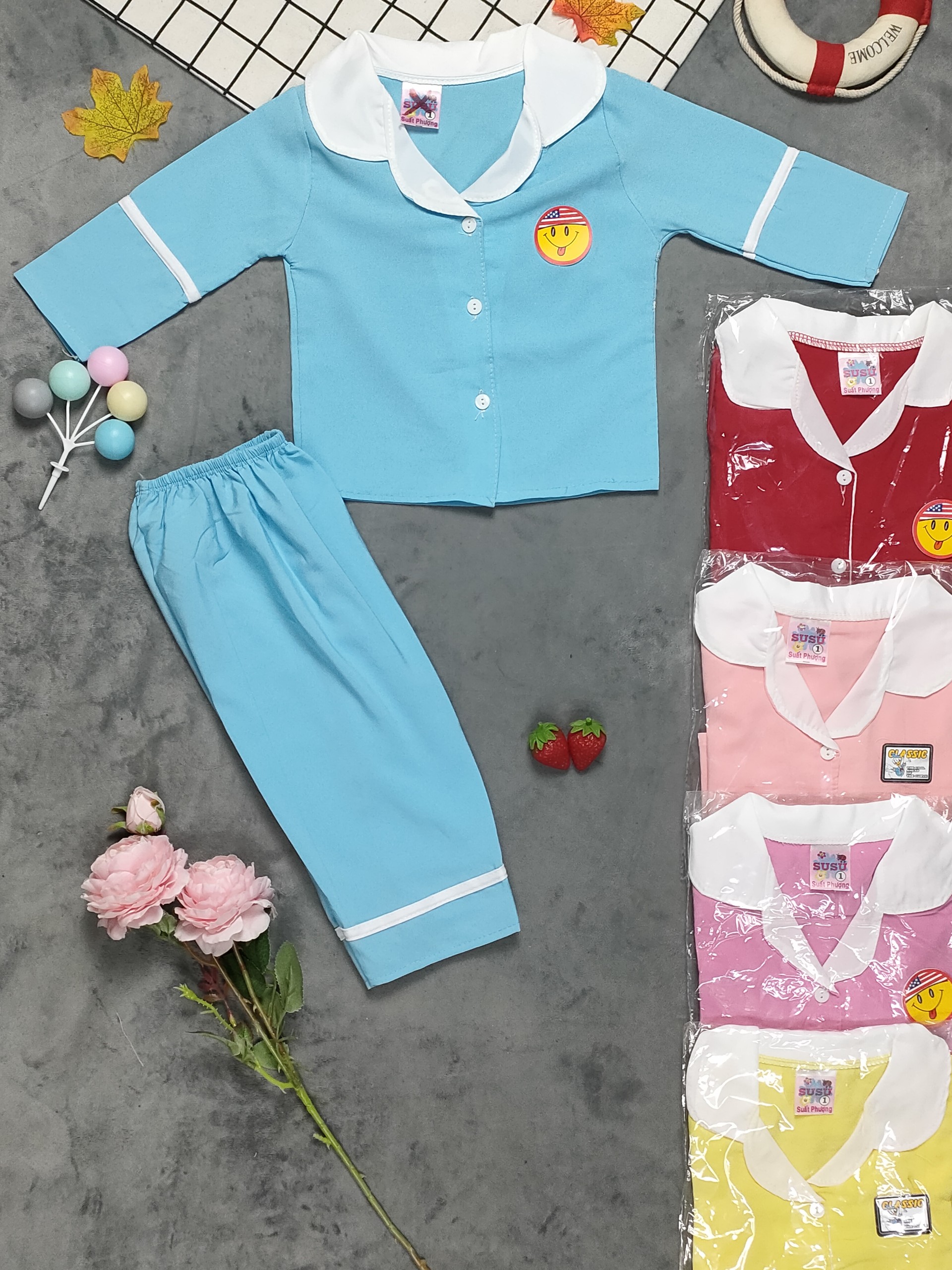 Bộ Pijama Tay Dài Màu Bé (6-14kg)
