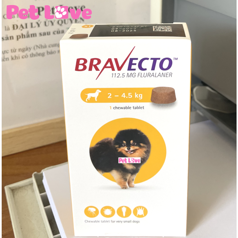 Bravecto diệt ghẻ, ve rận, bọ chét (chó 2 - 4,5kg)