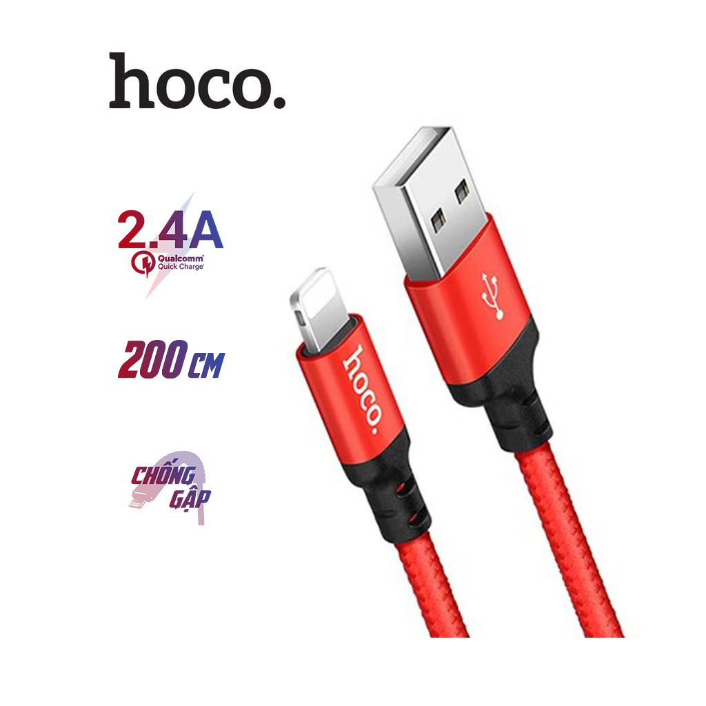 Cáp sạc 2.4A Hoco X14 Lightning dây dù siêu bền truyền dữ liệu cho iPhone/iPad