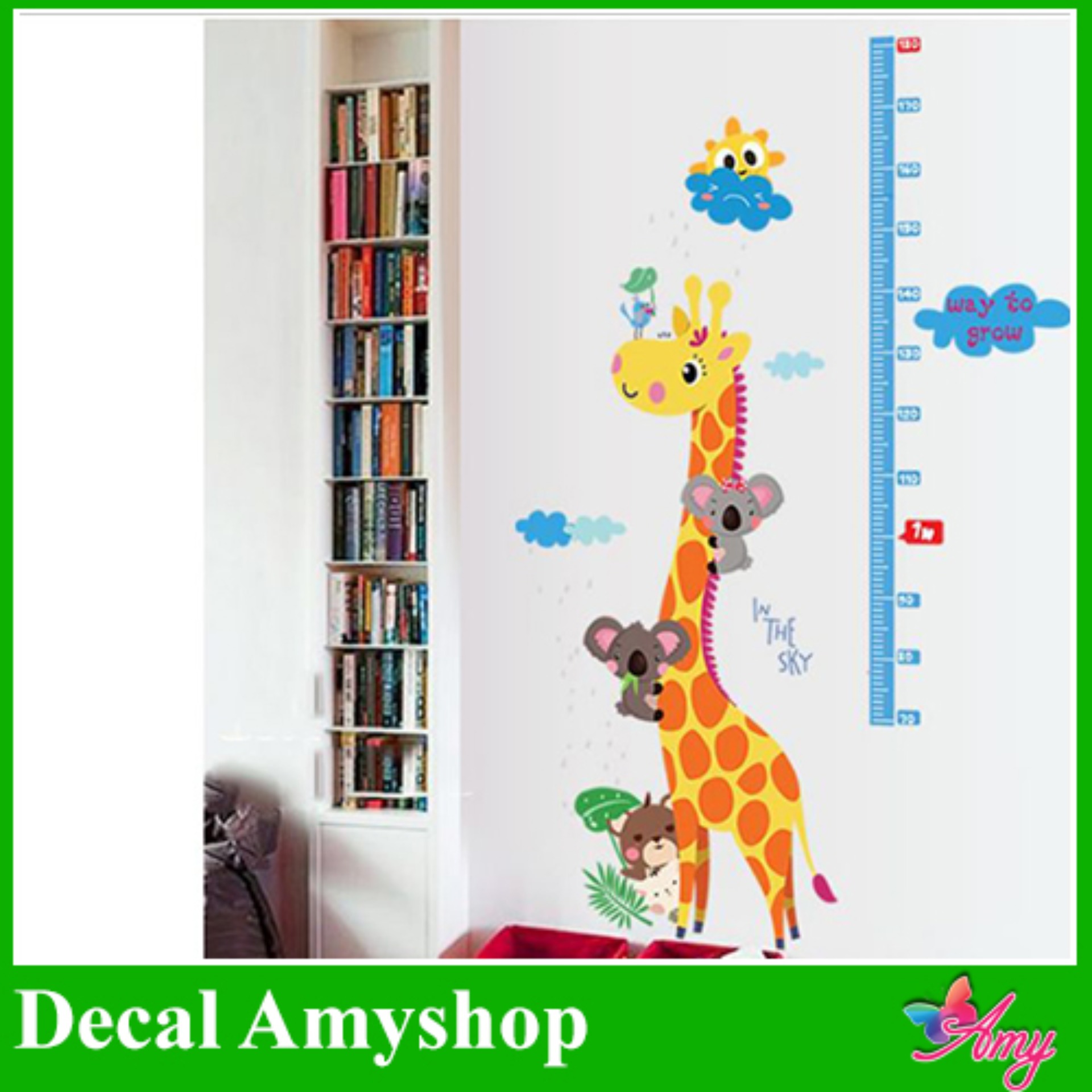 Decal thước đo chiều cao trang trí tường cho bé yêu họa tiết Hươu cao cổ 3 AmyShop