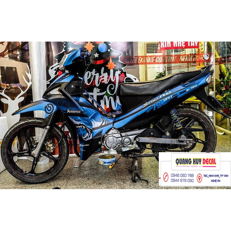 Tem trùm Sirius cá mập xanh đen shark Fi, team trùm sirius đẹp, độ tem sirius, tem dán xe máy sirius, decal sirius, tem trùm sirius rẻ đẹp