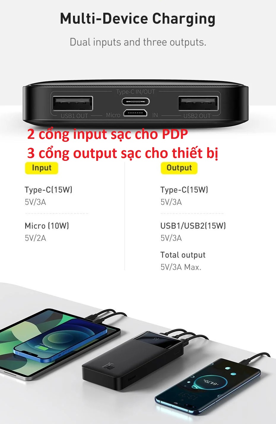 [ 10000mAh/ 20000mAh ] Pin dự phòng 15W Baseus Bipow Digital Display PPBD10- PPBD20