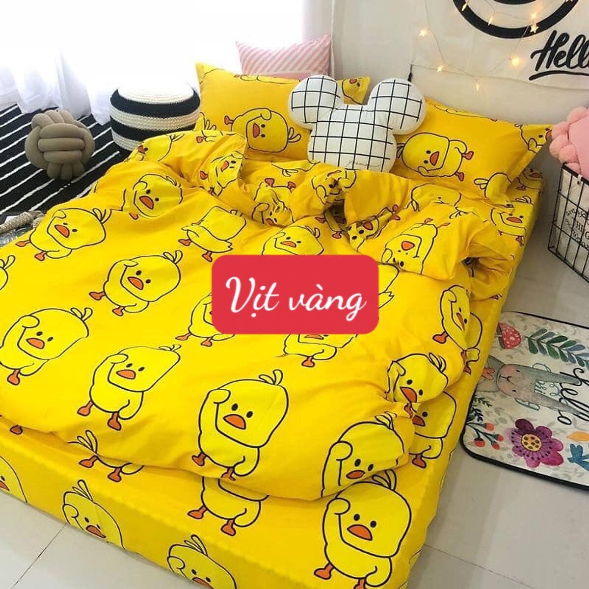 Set ga gối 3 món mẫu vịt vàng