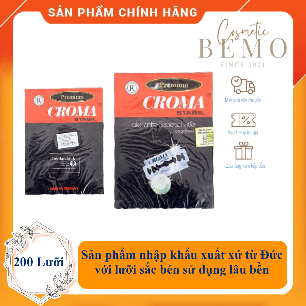 Lưỡi lam CROMA, 200 lưỡi, lưỡi sắc bén sử dụng lâu bền - BEMO Shop