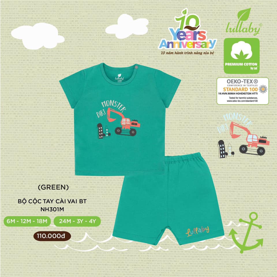 [LULLABY 2022] Bộ Cộc tay bé trai cotton (Sz 6m-4y)