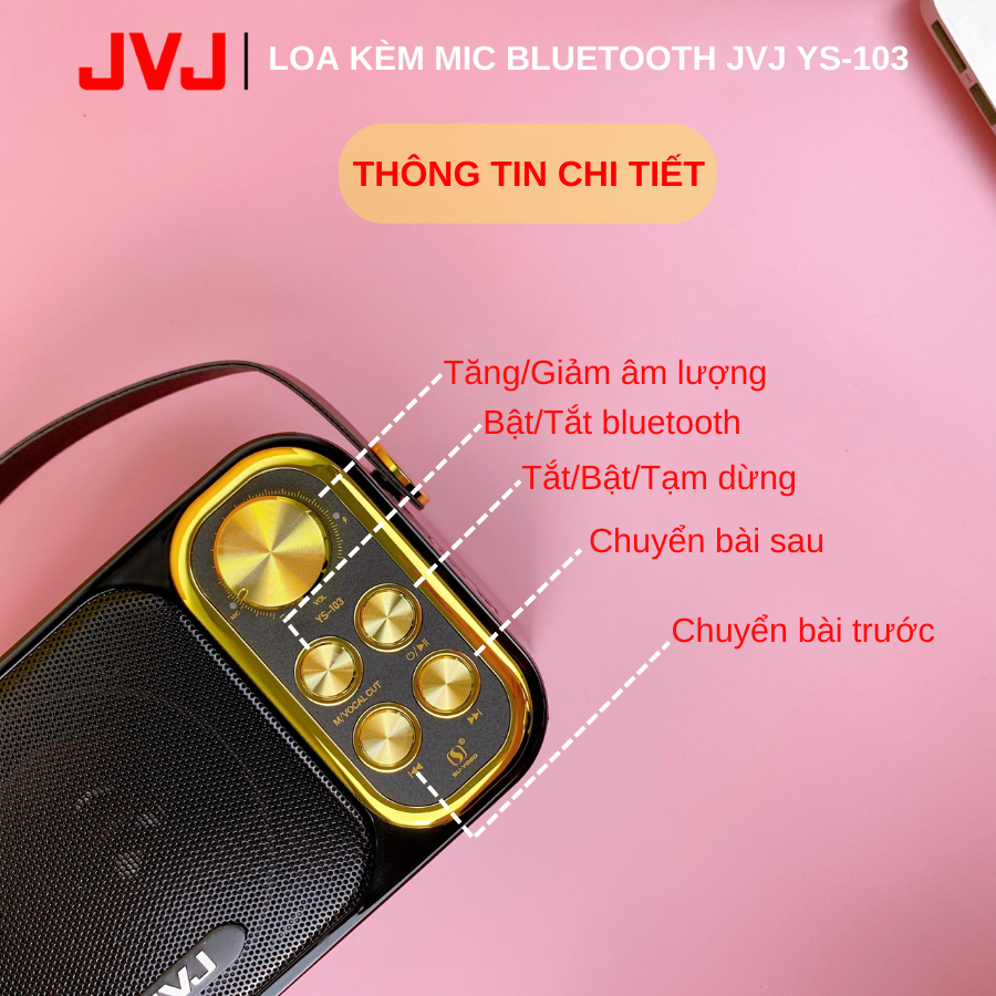 Loa bluetooth mini karaoke kèm mic JVJ YS-103 Không dây, kèm mic hát,icro Không dây, hỗ trợ hiệu ứng âm thanh, công suất loa lớn, Bass cực chuẩn, công suất 5W - Bảo hành 6 Tháng,loa bluetooth hát karaoke, loa mini bluetooth,loa hát karaoke mini