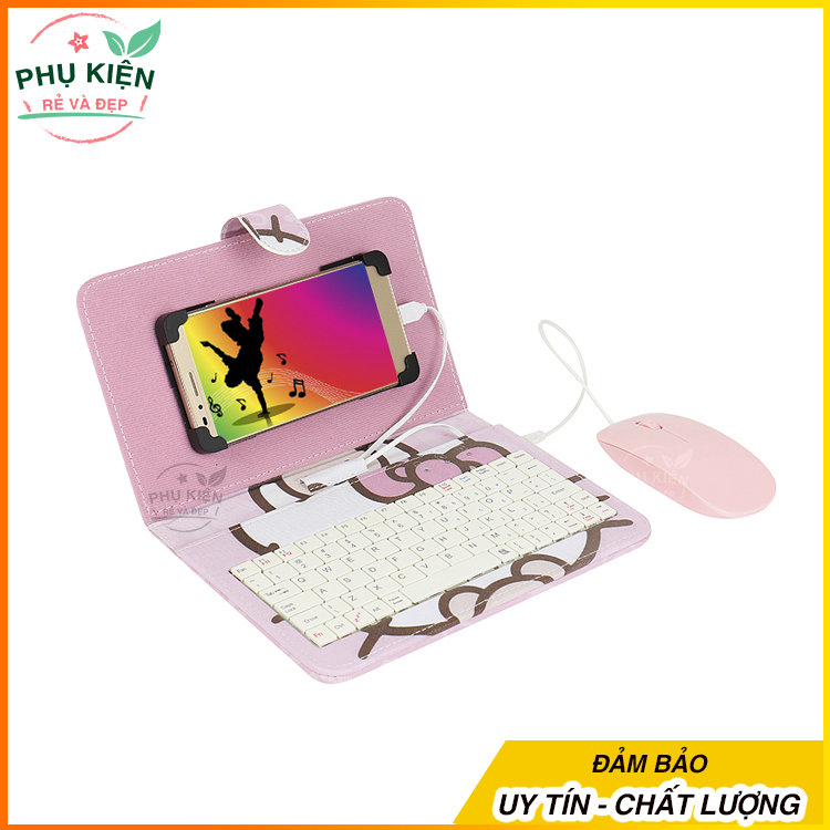 Bộ combo bao da bàn phím + Chuột + Lót chuột HÌNH HELLO KITTY cho hệ điều hành Android từ 4 đến 8 inch - PHỤ KIỆN RẺ VÀ ĐẸP