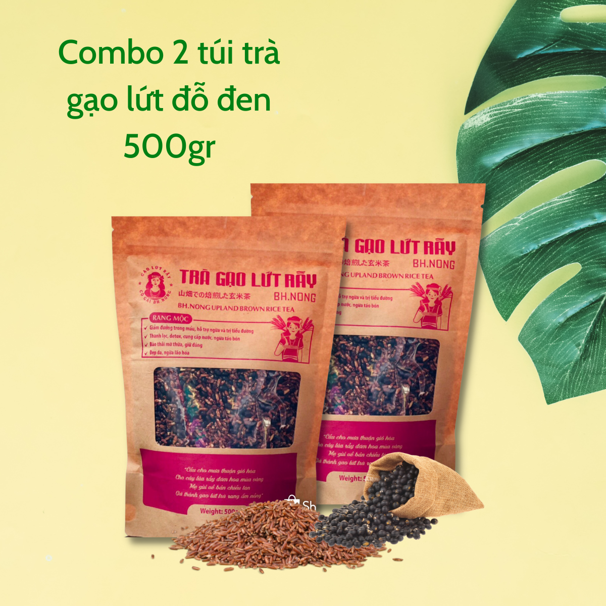 Trà gạo lứt đậu đen xanh lòng thanh nhiệt mát gan dễ ngủ detox hỗ trợ giảm cân hiệu quả giữ dáng trà gạo lứt rẫy thương hiệu Bh.nong cao cấp Túi 500gr