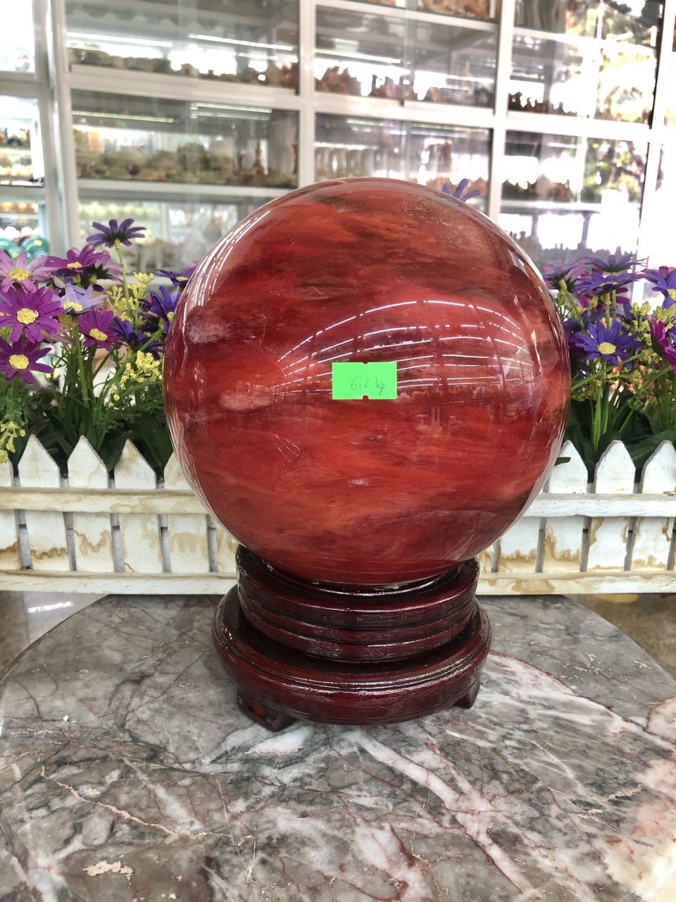 Quả cầu phong thủy đá núi lửa Obsidian đỏ - Đường kính 17,1cm và 17,2cm