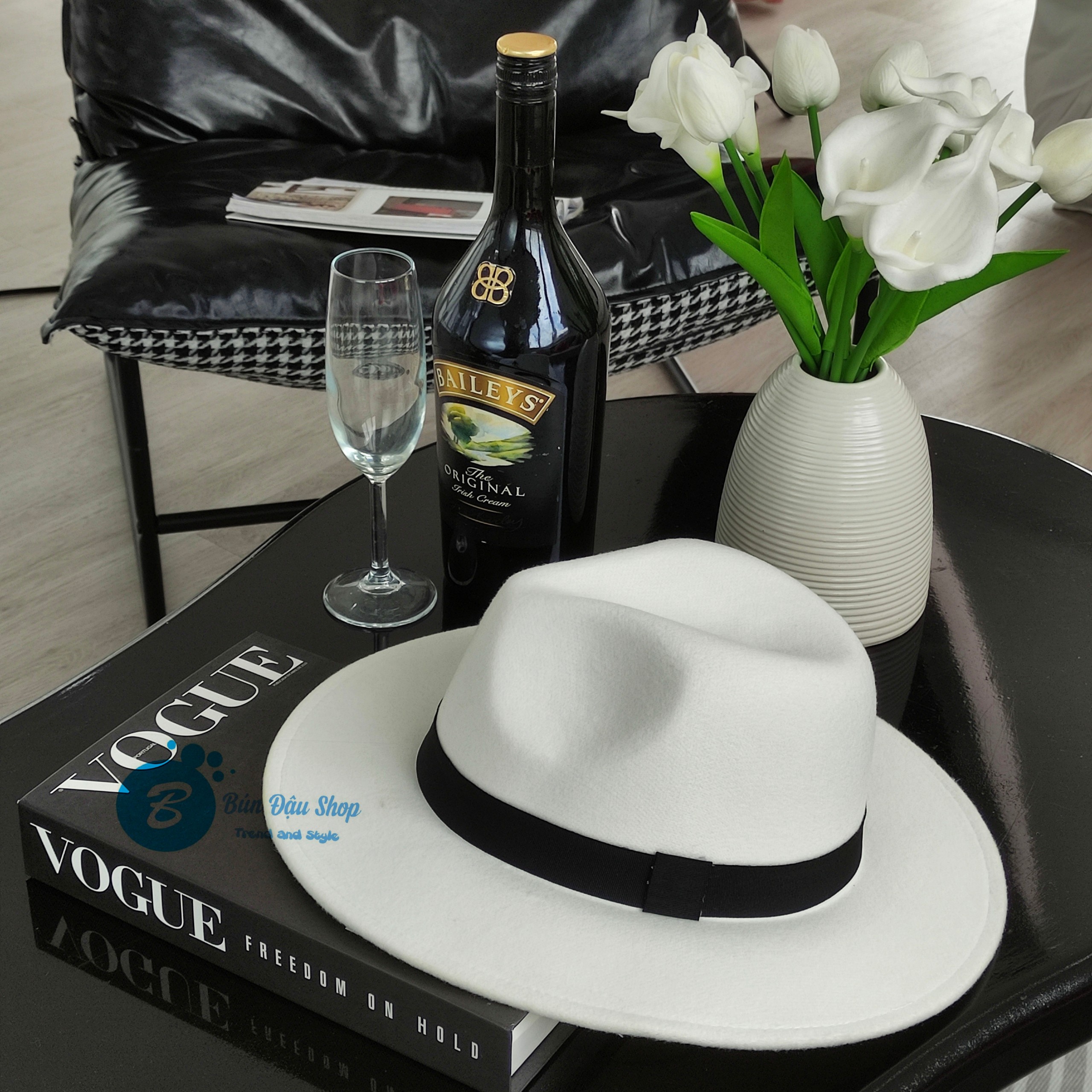 Mũ Phớt Fedora Dạ Nỉ Đai Đen Thời Thượng